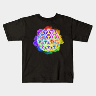 Rainbow Geometric Circle Flower Mandala - Chaos Kids T-Shirt